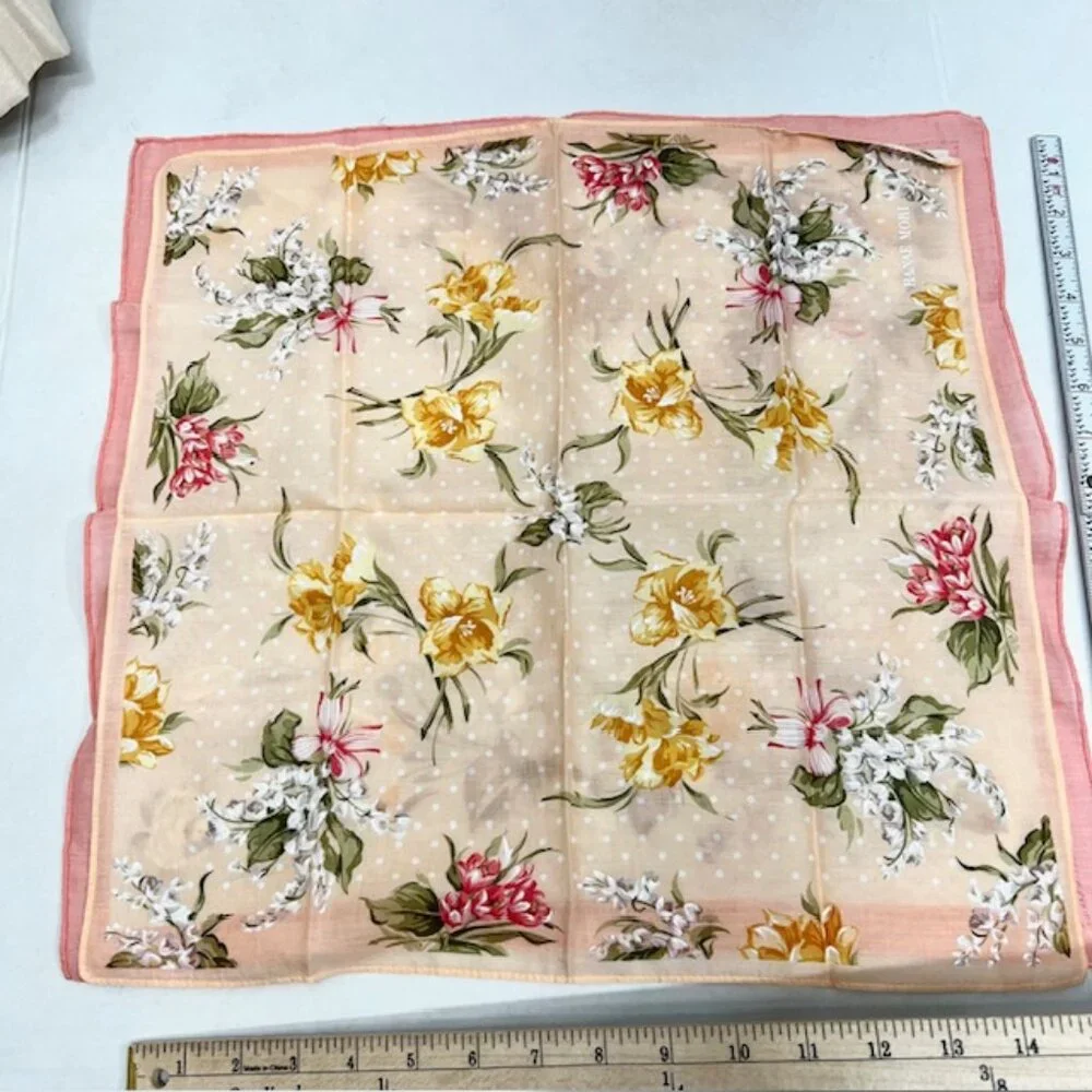 Set of 2  MiniScarf/Handker cotton Rina Ricci & Hanaae Mori Peach Floral ( 42)